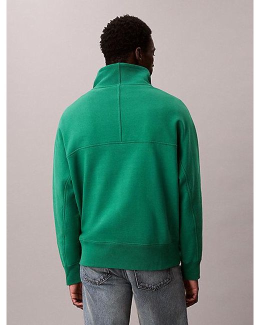 Calvin Klein Premium Fleece Relaxed Sweatshirt Met Kwart Ritssluiting in het Green voor heren