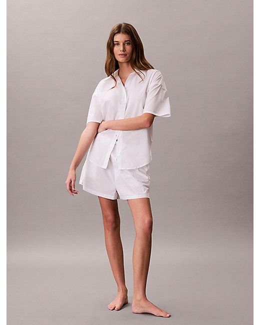 Calvin Klein Poplinkatoenen Button-Down Pyjamatop in het White