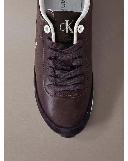 Calvin Klein Gray Leather Signature Logo Runner Trainers