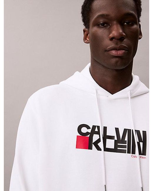 Calvin Klein White Jeans Logo Graphic Hoodie for men