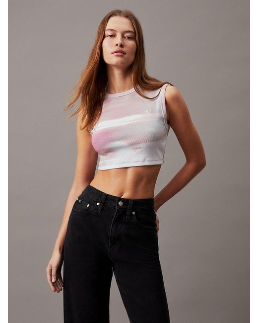 Calvin Klein Blue All-over Printed Cropped Top