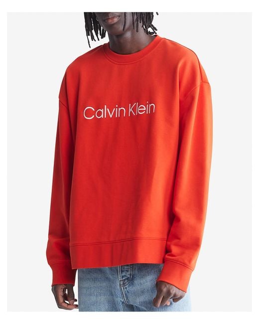 Calvin Klein Cotton Relaxed Fit Standard Logo Crewneck Sweatshirt in