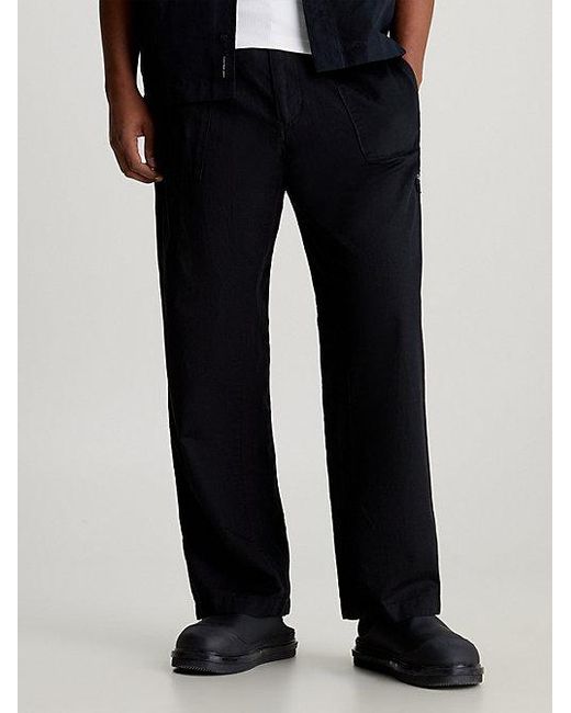 Pantalones de lino y algodón Calvin Klein de hombre de color Black