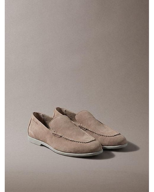Calvin Klein Brown Taylor Suede Apron Toe Hybrid Loafers for men