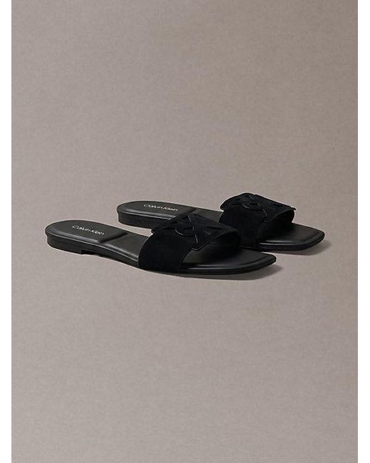 Calvin Klein Gray Ck Provence Suede Square Toe Sandals