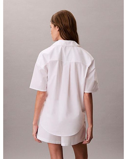 Calvin Klein Poplinkatoenen Button-Down Pyjamatop in het White