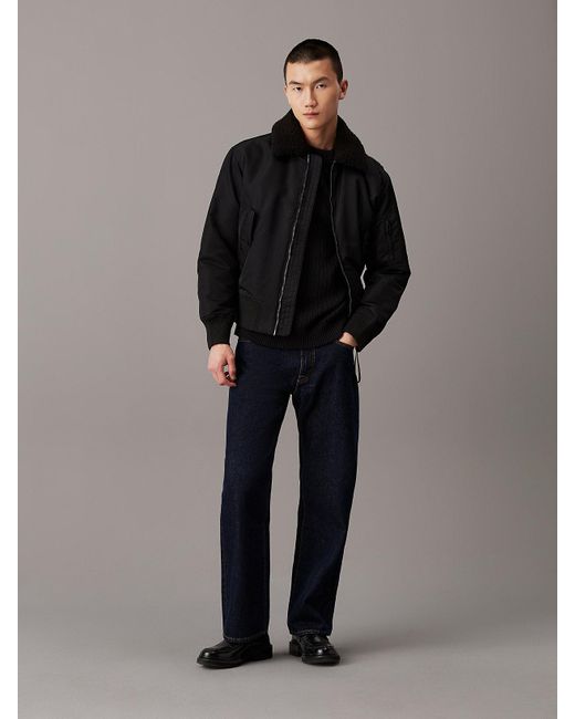 Calvin Klein Black Relaxed Nylon Aviator Jacket for men