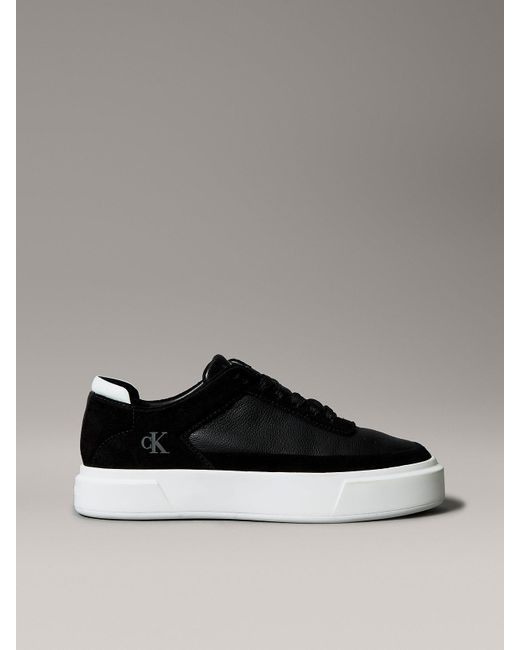 Calvin Klein Gray Leather And Suede Signature Trainers