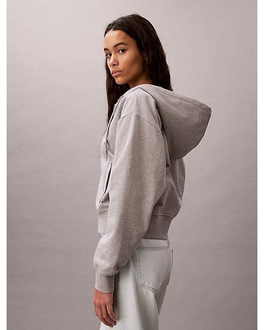 Calvin Klein Gray Jeans Cropped Monogram Zip Hoodie