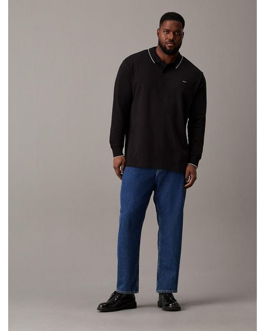 Calvin Klein Blue Plus Size Long Sleeve Polo Shirt for men