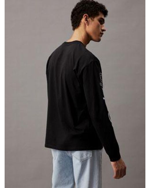 Camiseta de manga larga con logo gráfico Calvin Klein de hombre de color Black