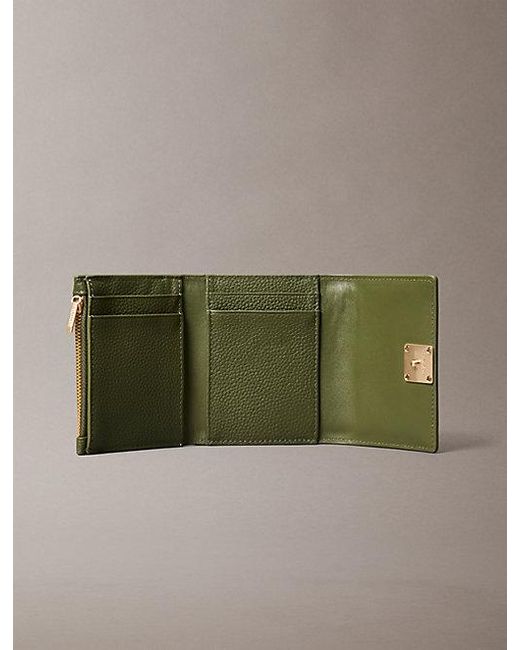 Calvin Klein Green Full Grain Leather Rfid Trifold Wallet