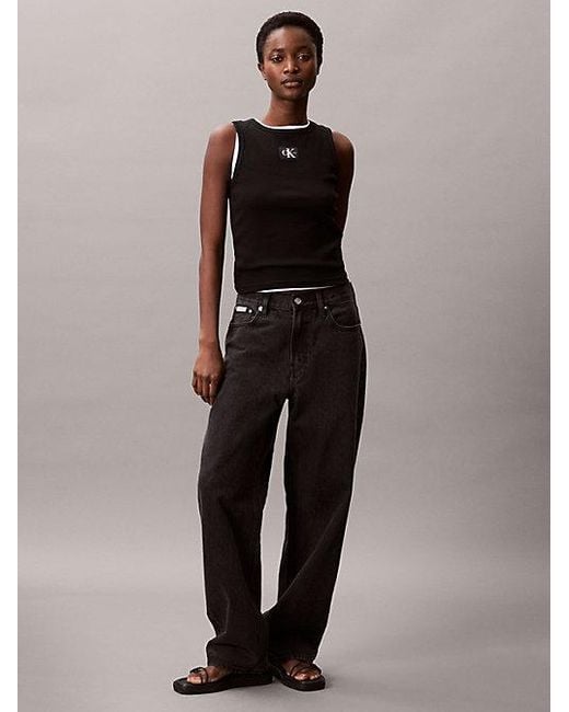 Calvin Klein Black Geripptes Tanktop Aus Stretch-Baumwolle