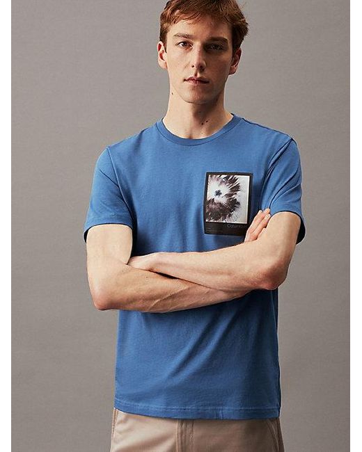 Calvin Klein Grafisch Gebloemd T-shirt in het Blue voor heren