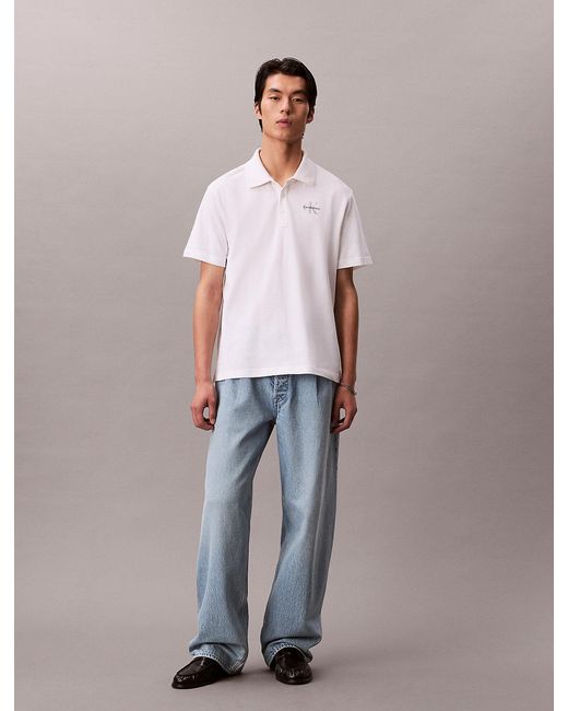 Calvin Klein White Cotton Piqué Monogram Polo Shirt for men