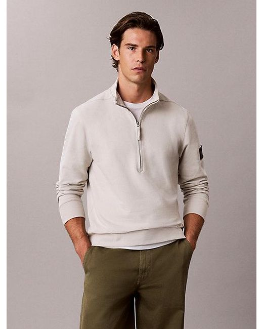 Calvin Klein Brown Jeans Cotton Terry Quarter Zip Sweatshirt for men