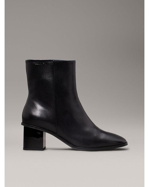 Calvin Klein Black Leather Square Toe Ankle Boots