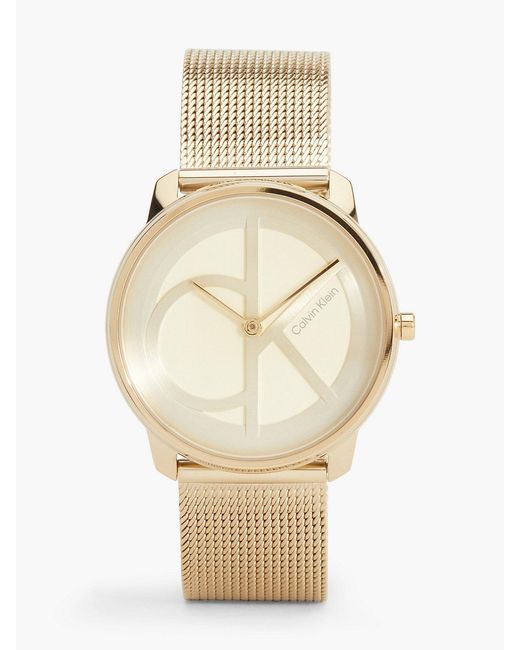 Calvin Klein Metallic Monogram Logo Mesh Bracelet Watch