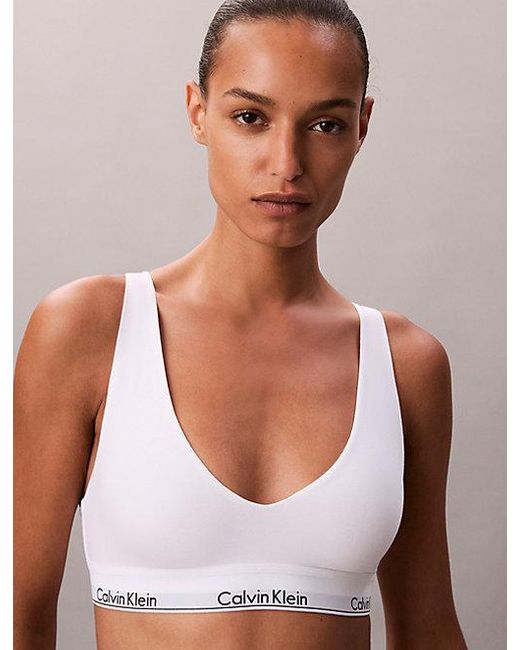 Calvin Klein White Unlined Triangle Bralette Icon Cotton Modal