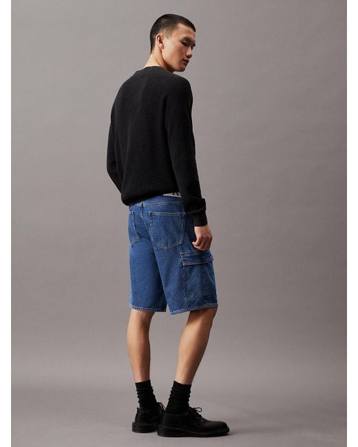 Calvin Klein Blue 90's Loose Denim Cargo Shorts for men