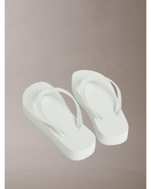 Calvin Klein White Pearlised Platform Flip Flops