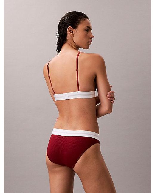 Calvin Klein Red Unlined Triangle Bralette Cotton Modal Stretch Rib
