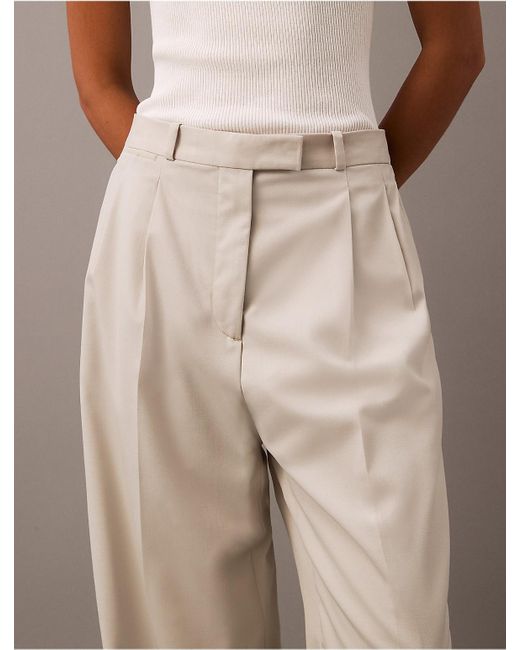 Calvin Klein Natural Pleated Wool Gabardine Blend Trouser