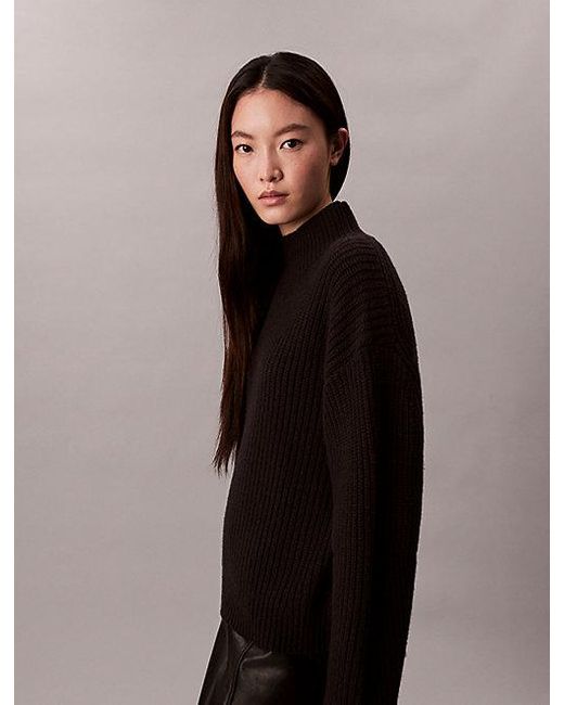 Calvin Klein Black Jeans Ribbed Chunky Relaxed Turtleneck Jumper