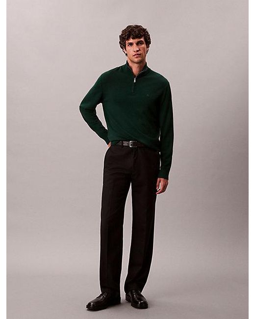 Calvin Klein Green Merino Wool Quarter Zip Jumper for men