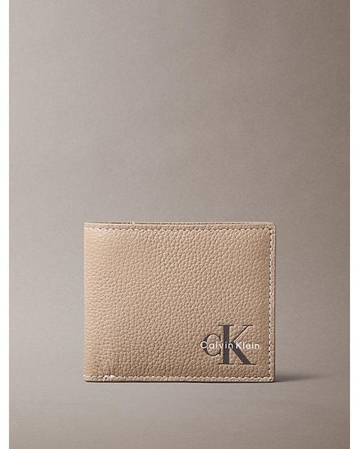 Calvin Klein Brown Monologo Bifold Wallet With Coin Pouch for men