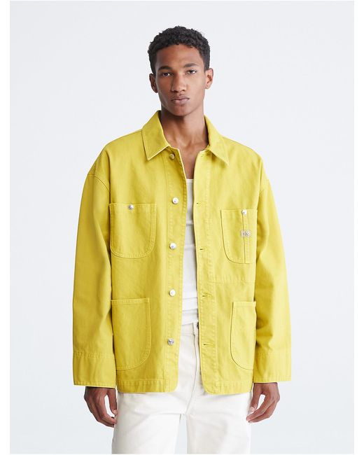 Calvin Klein Khakis Stone Wash Denim Chore Coat in Yellow for Men ...