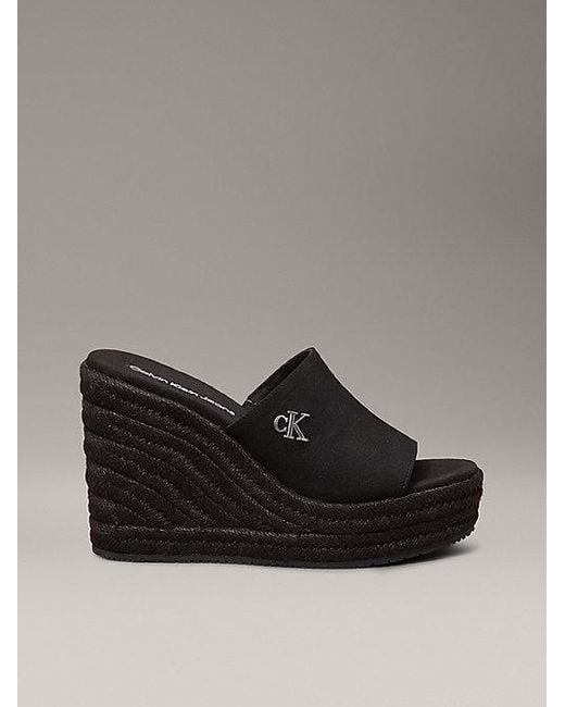 Calvin Klein Black Plateau-Espadrilles-Slippers Mit Keilabsatz