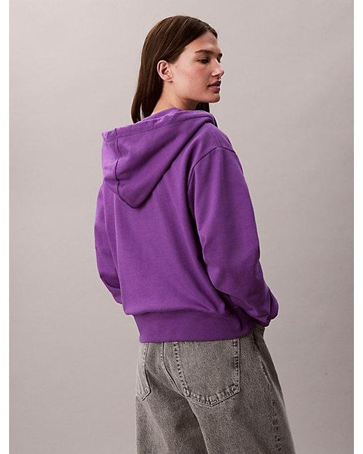 Calvin Klein Purple Jeans Cotton Terry Zip Up Hoodie