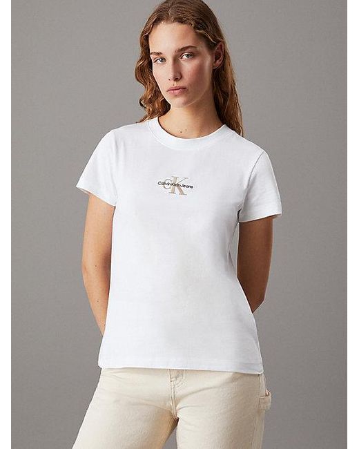 Calvin Klein White Schmales Monogramm-T-Shirt