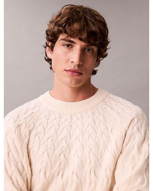 Calvin Klein Brown Lambswool Blend Cable Knit Crewneck Jumper for men