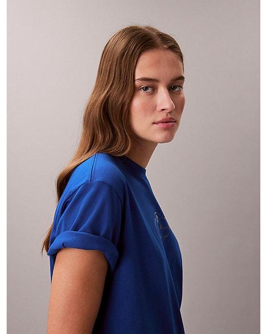 Calvin Klein Blue Jeans Cocktail Logo Graphic Boxy T-Shirt