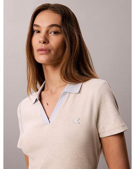 Calvin Klein Natural Jeans Slim Ribbed Cotton Polo Dress