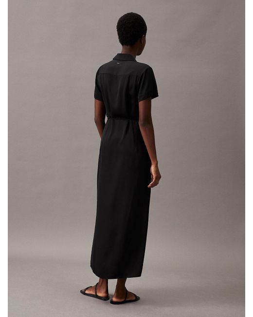 Calvin Klein Black Relaxed Crepe Midi Shirt Dress