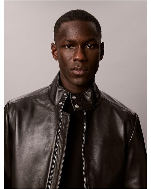 Calvin Klein Brown Lamb Leather Zip Jacket for men
