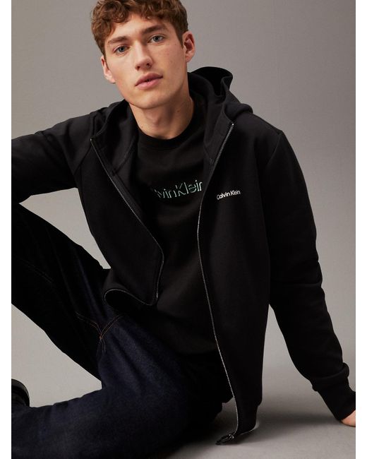 Sweat à capuche zippé en coton Calvin Klein pour homme en coloris Black