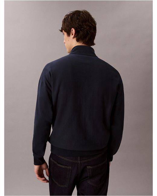 Calvin Klein Blue Calvin Klein Monologo Premium Terry Quarter Zip Sweatshirt for men