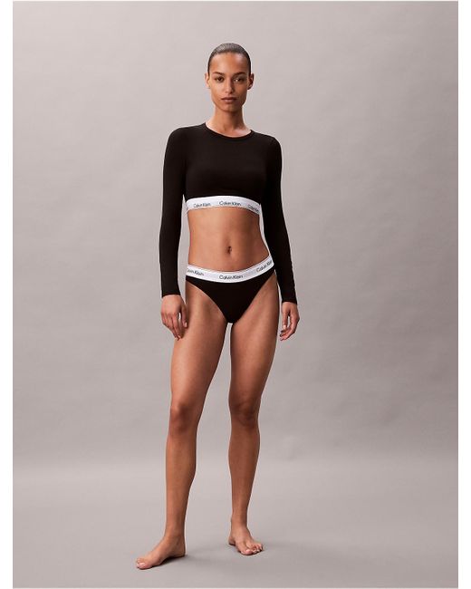 Calvin Klein Black Icon Cotton Modal Lightly Lined Long Sleeve Tee Bralette