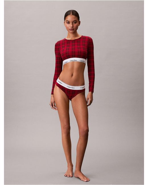 Calvin Klein Red Icon Cotton Modal Lightly Lined Long Sleeve Tee Bralette
