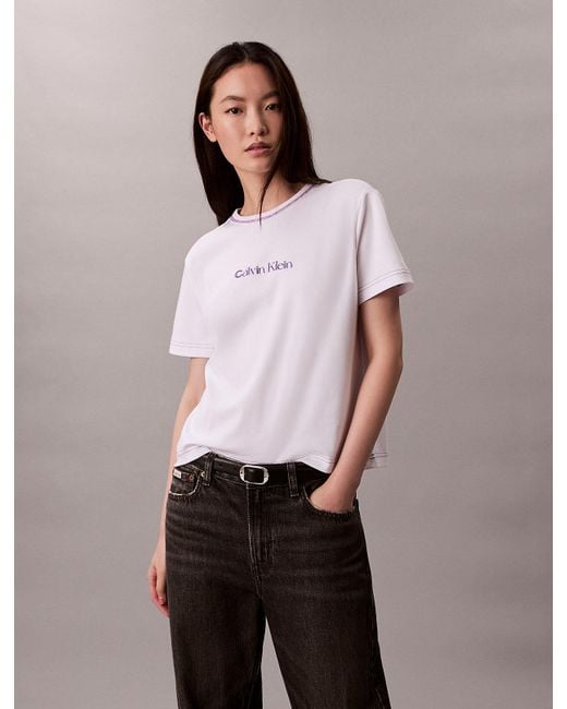 Calvin Klein Pink Embroidered Logo Graphic Slim T-Shirt