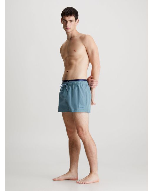 Calvin Klein Blue Double Waistband Swim Shorts - Ck Steel for men