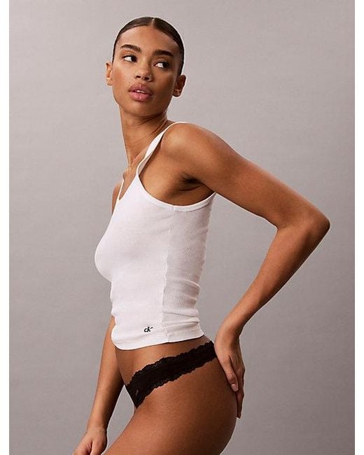 Calvin Klein Gray 2 Pack Thongs Cotton Stretch Lace Trim