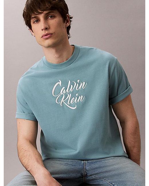 Calvin Klein Relaxed T-Shirt Met Grafisch Scriptlogo in het Blue voor heren