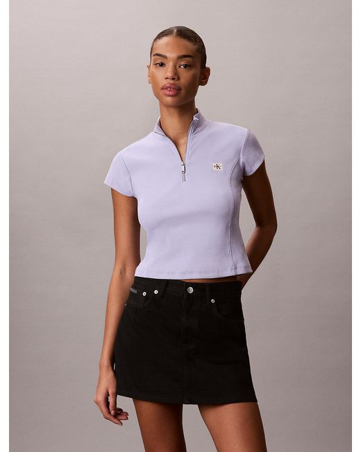 Calvin Klein Purple Monologo Patch Rib Zip Top