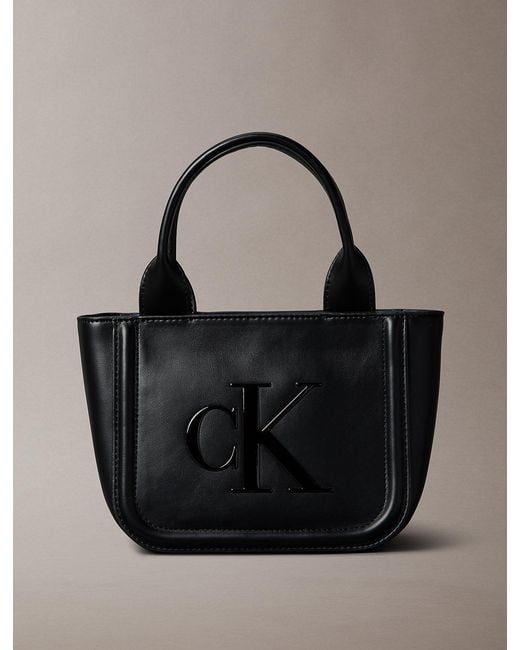 Calvin Klein Black Embossed Monogram Logo Small Tote Bag