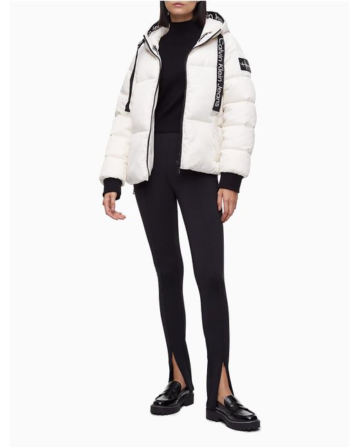 Calvin Klein Quilted Nylon Twill Monogram Logo Puffer Jacket in White ...